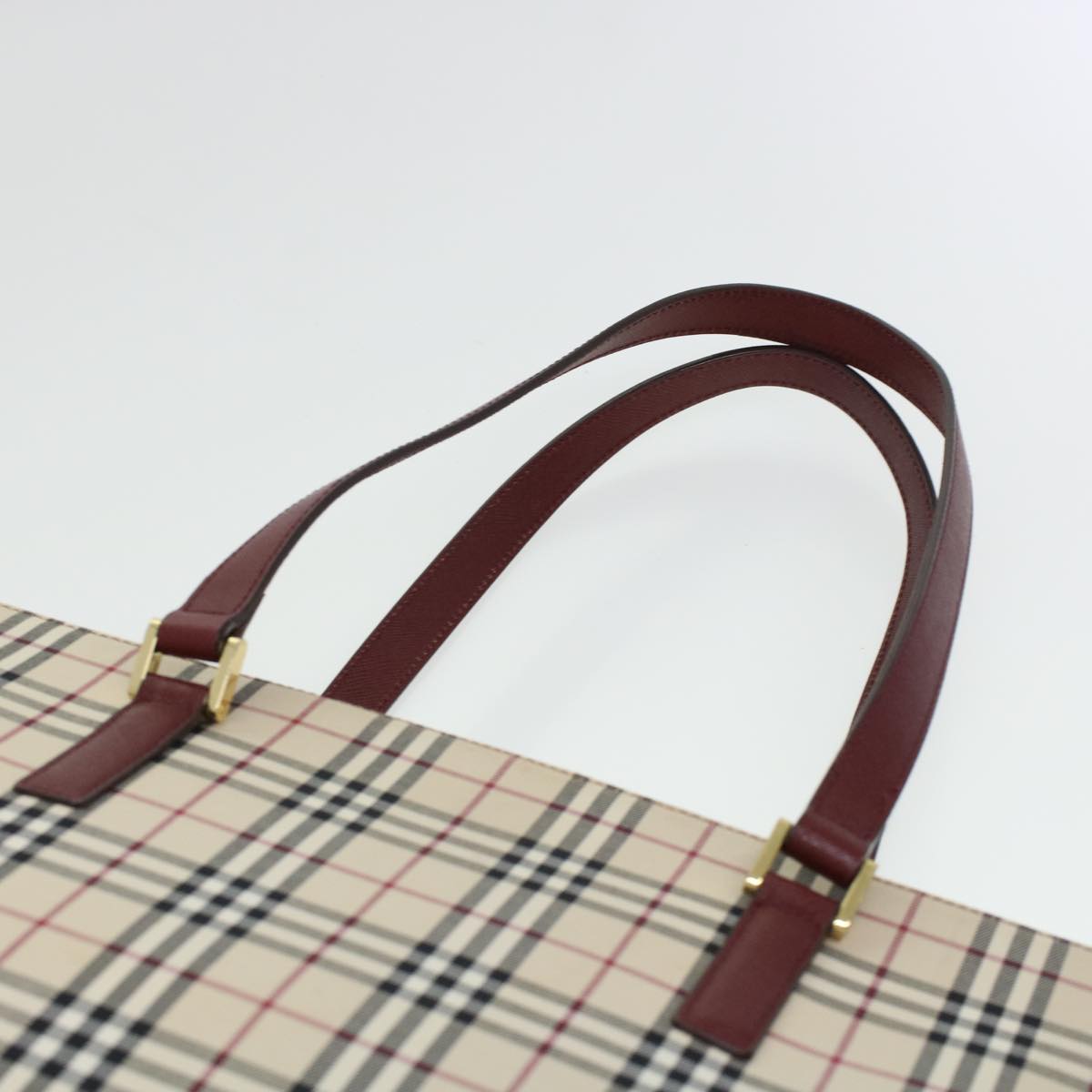 BURBERRY Nova Check Tote Bag Nylon Leather Beige Red Auth 43107