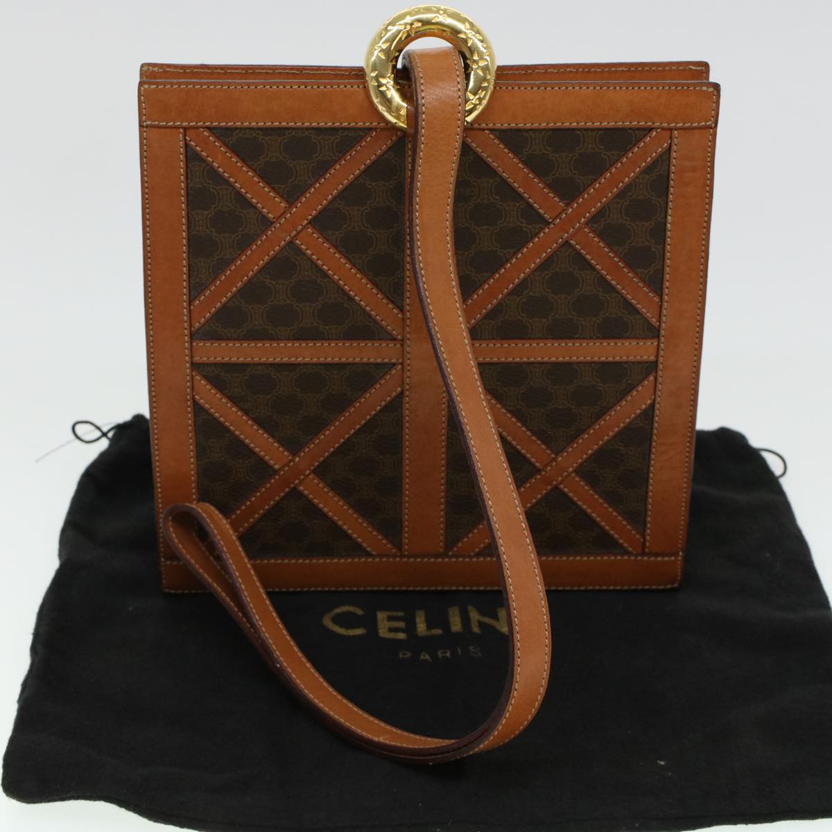 CELINE Macadam Canvas Shoulder Bag PVC Leather Brown Auth 43112