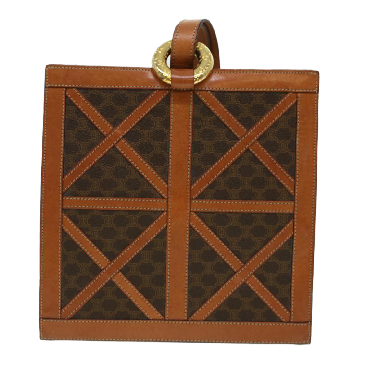 CELINE Macadam Canvas Shoulder Bag PVC Leather Brown Auth 43112 - 0