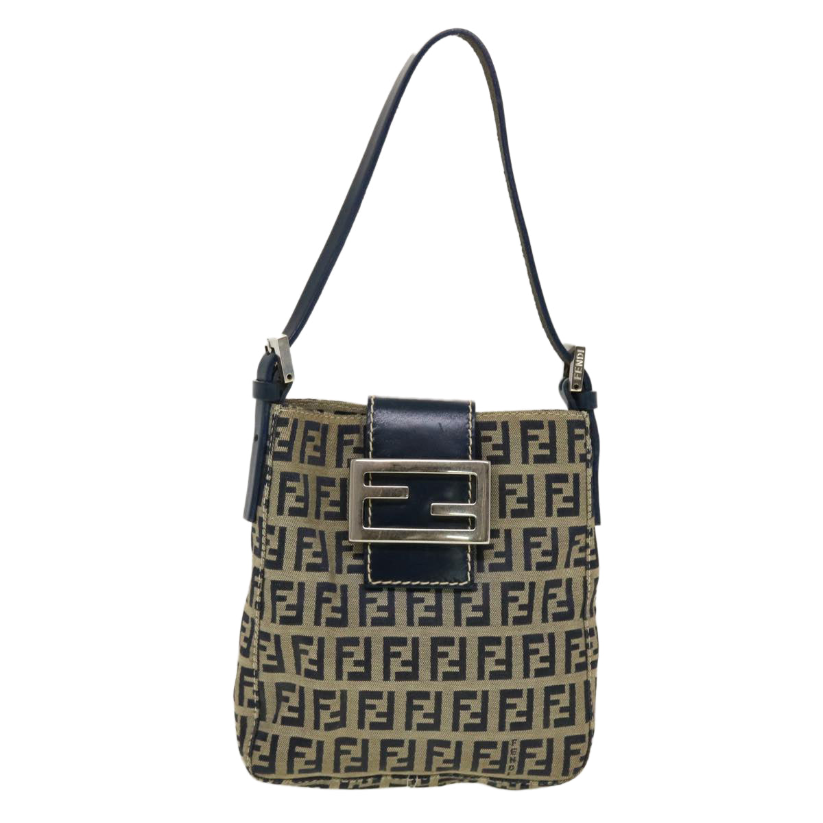 FENDI Zucchino Canvas Mamma Baguette Shoulder Bag Navy Auth 43120