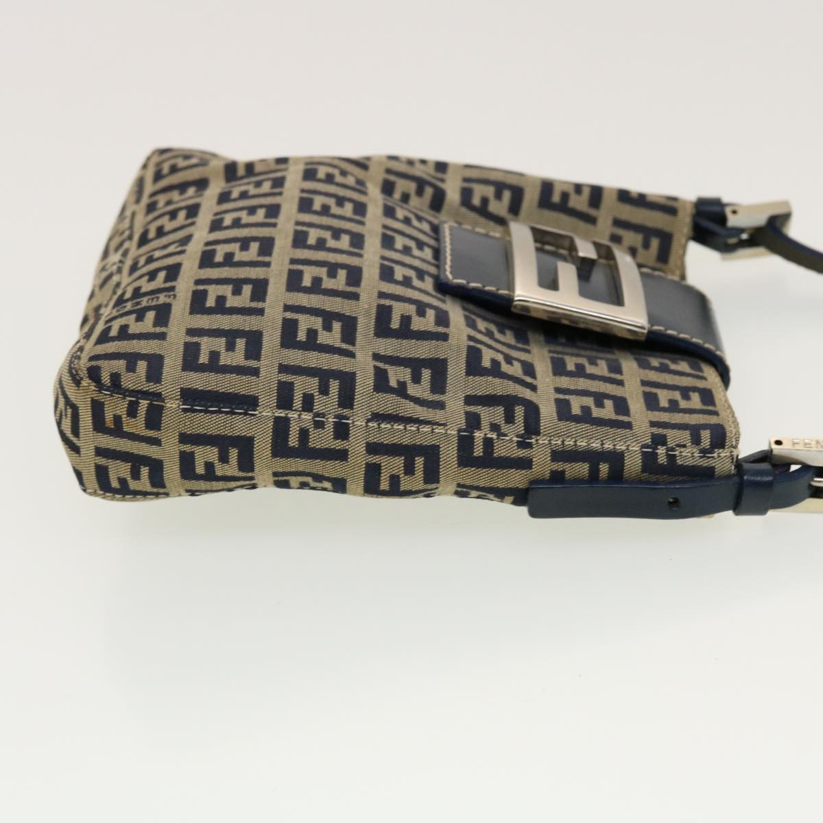 FENDI Zucchino Canvas Mamma Baguette Shoulder Bag Navy Auth 43120