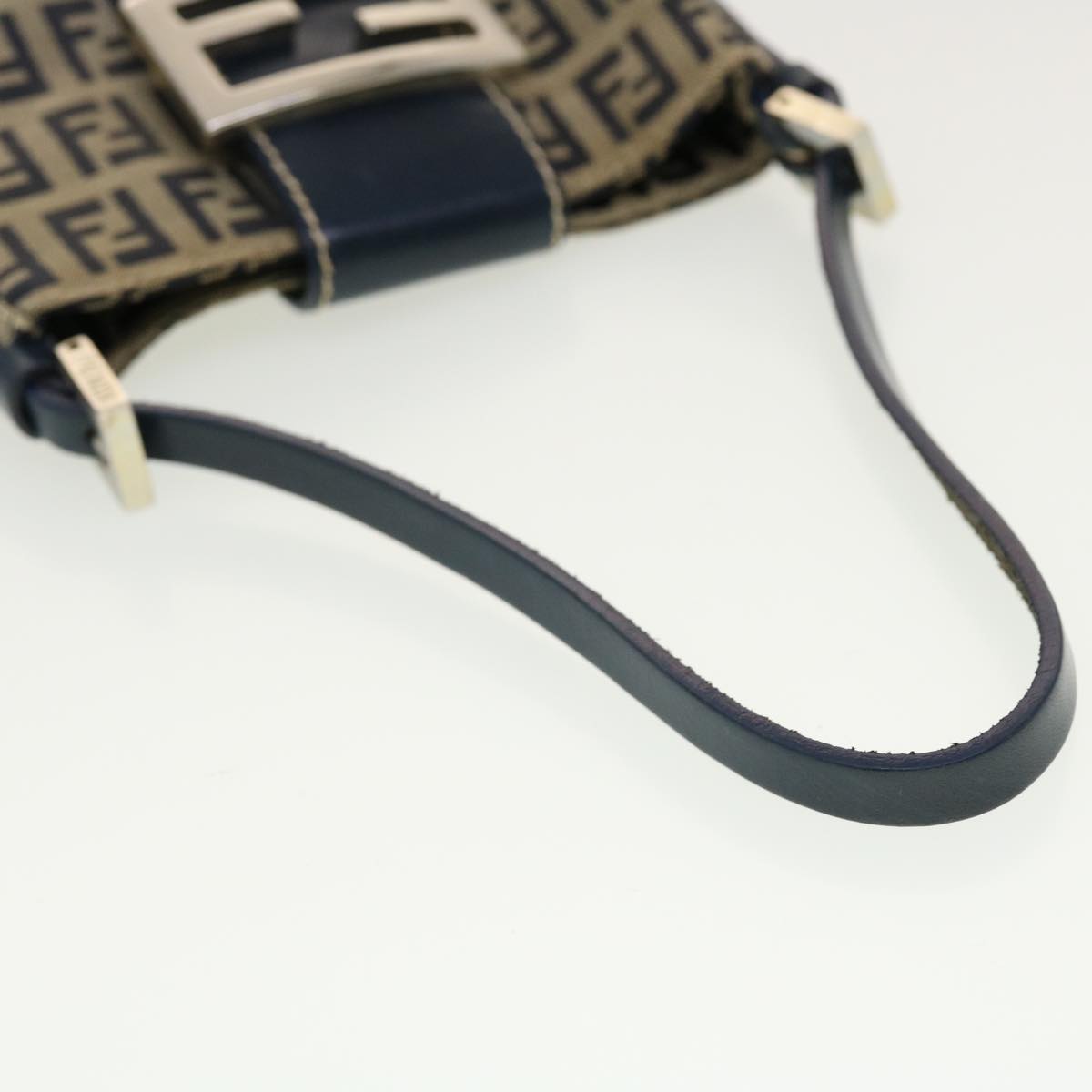 FENDI Zucchino Canvas Mamma Baguette Shoulder Bag Navy Auth 43120