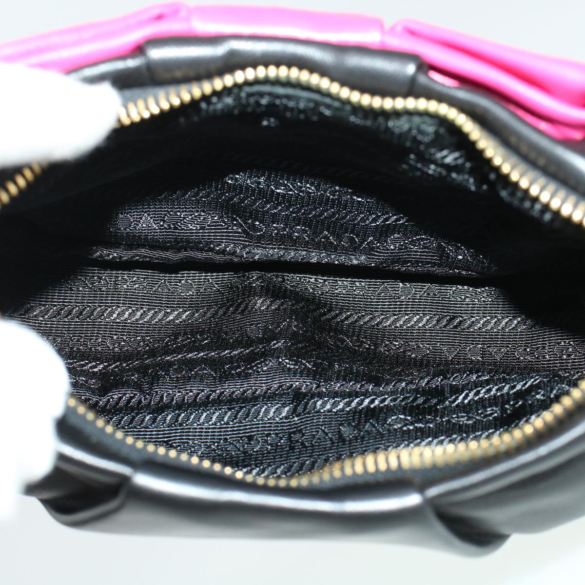 PRADA Ribbon Hand Bag Leather Black Auth 43122A