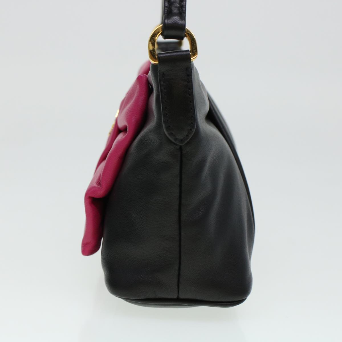 PRADA Ribbon Hand Bag Leather Black Auth 43122A