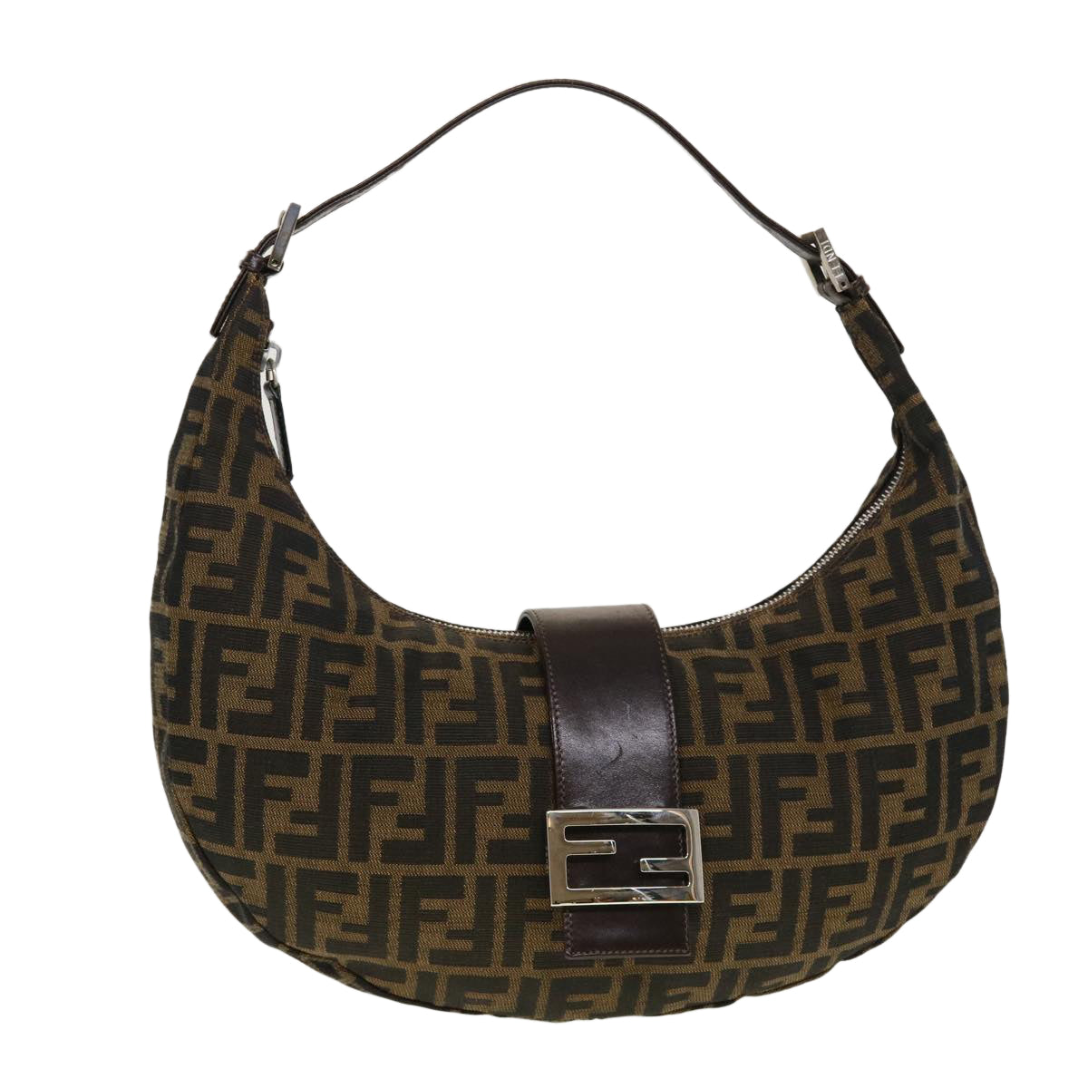 FENDI Zucca Canvas Mamma Baguette Shoulder Bag Brown Black Auth 43169