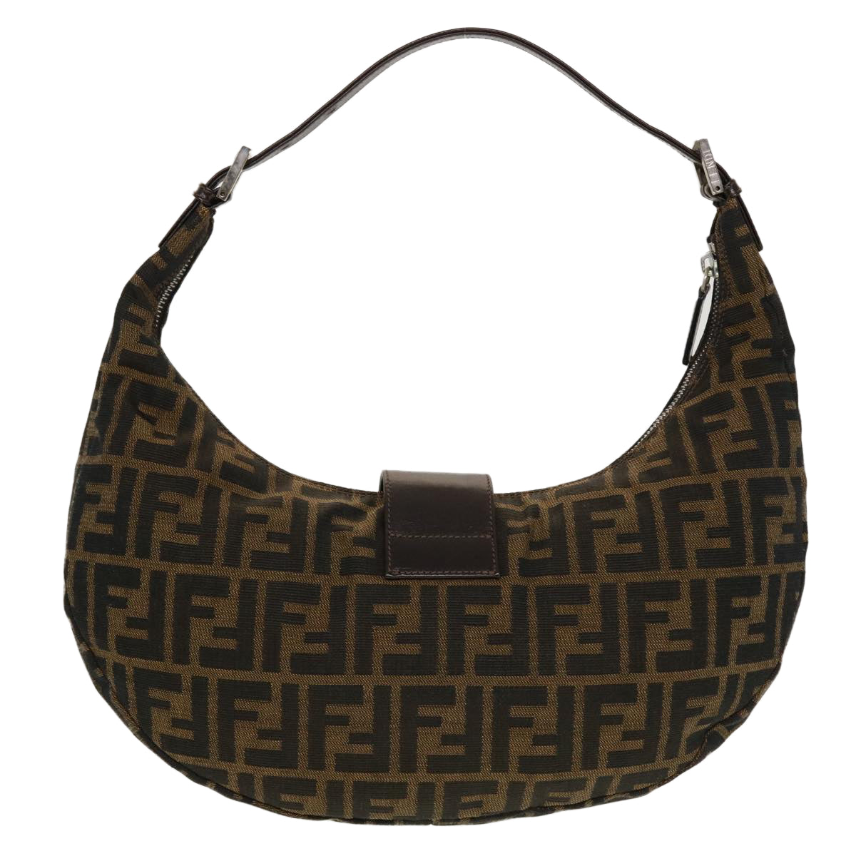 FENDI Zucca Canvas Mamma Baguette Shoulder Bag Brown Black Auth 43169