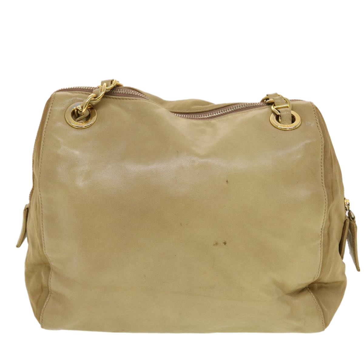 PRADA Chain Shoulder Bag Leather Beige Auth 43174 - 0