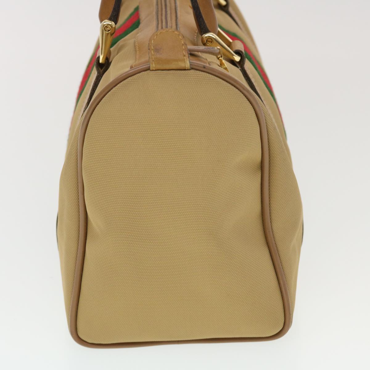 GUCCI Web Sherry Line Boston Bag Canvas Beige Red Green 378.012.3841 Auth 43210