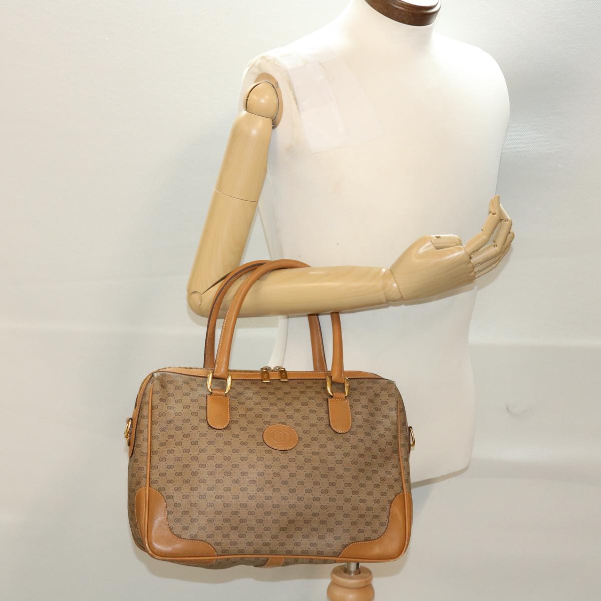 GUCCI Micro GG Canvas Hand Bag PVC Leather Beige 002.104.0033 Auth 43224