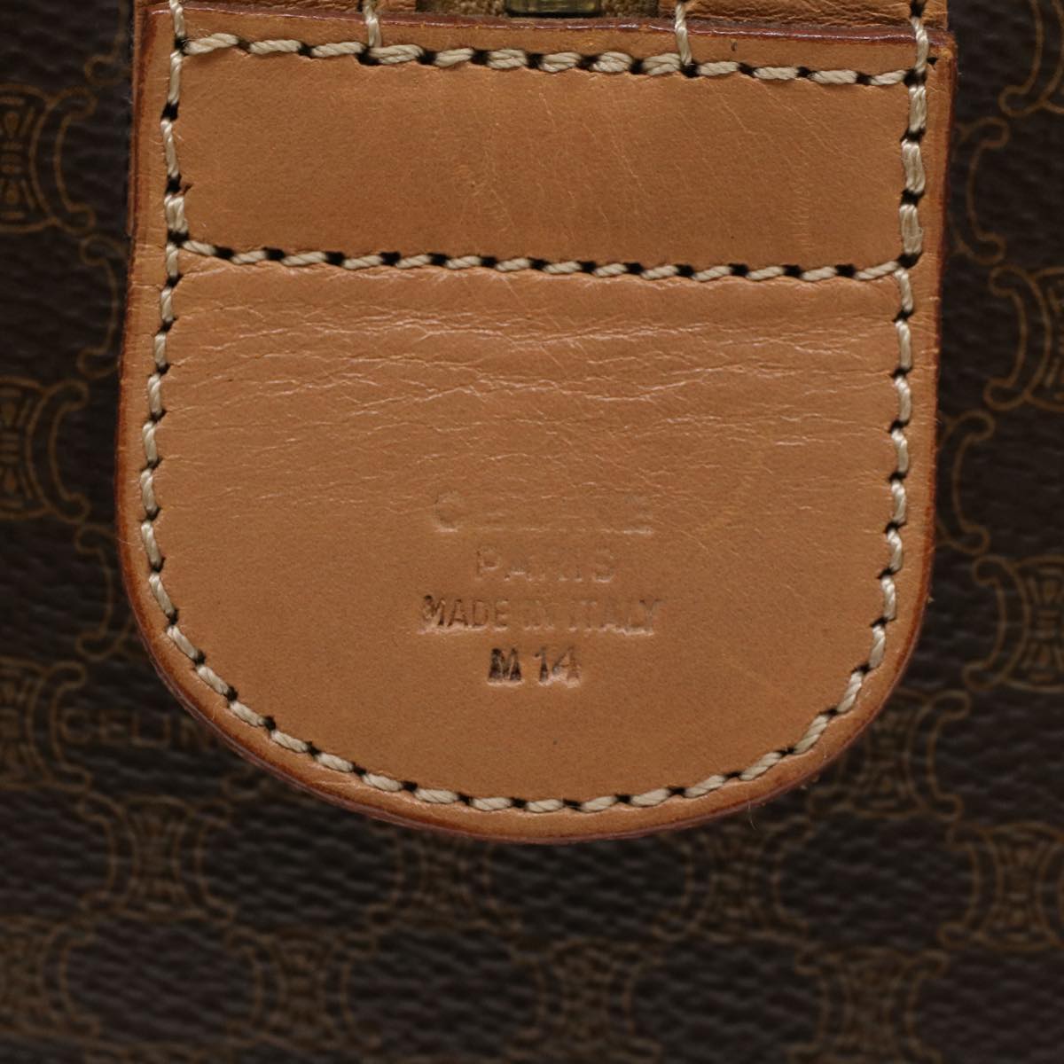 CELINE Macadam Canvas Boston Bag PVC Leather Brown Auth 43232