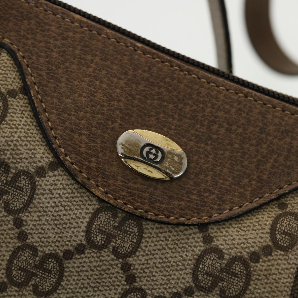 GUCCI GG Canvas Shoulder Bag PVC Leather Beige 41.02.058 Auth 43239