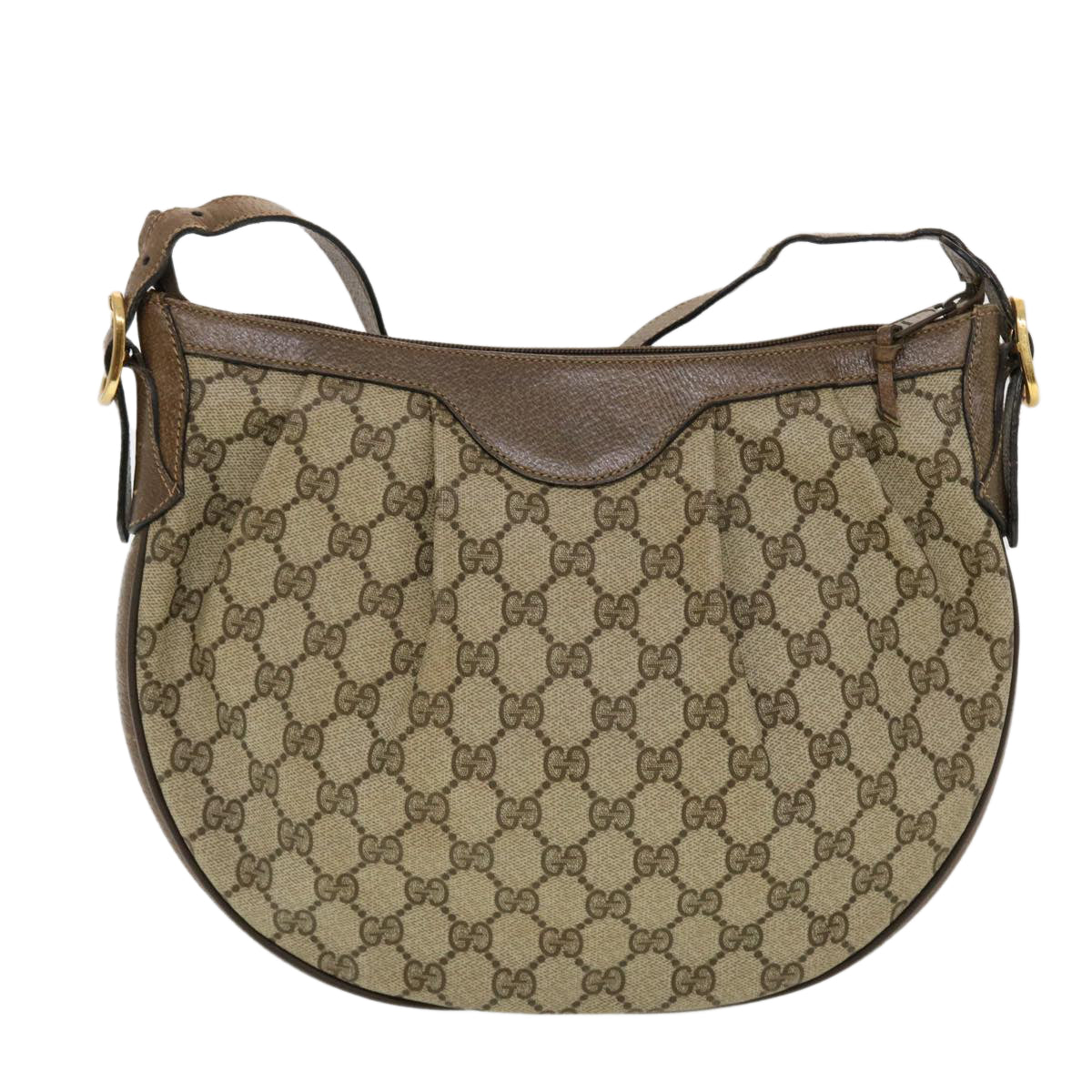 GUCCI GG Canvas Shoulder Bag PVC Leather Beige 41.02.058 Auth 43239