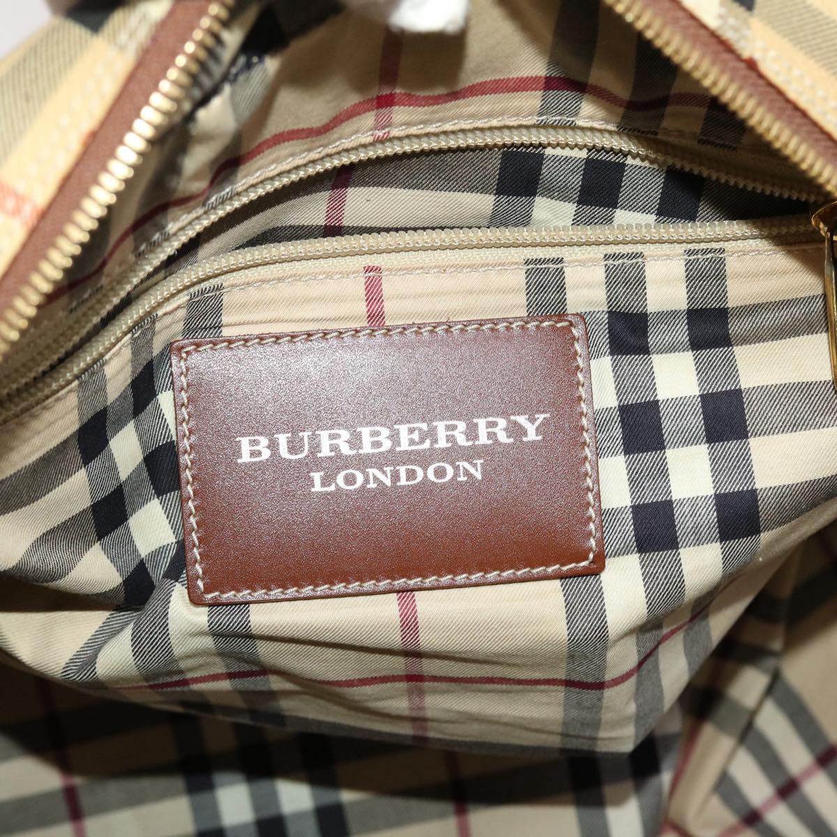 BURBERRY Nova Check Boston Bag PVC Leather Beige Auth 43249