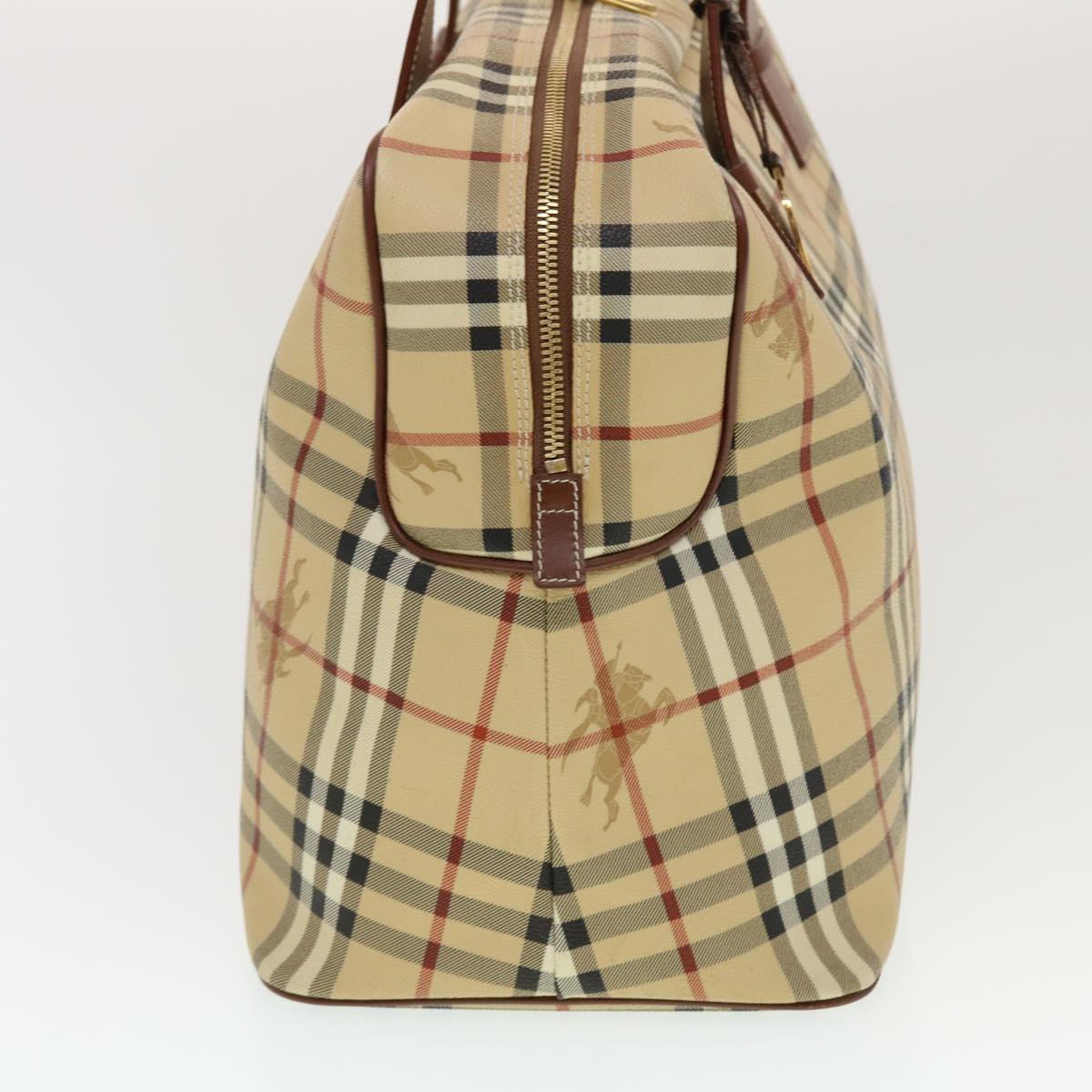 BURBERRY Nova Check Boston Bag PVC Leather Beige Auth 43249