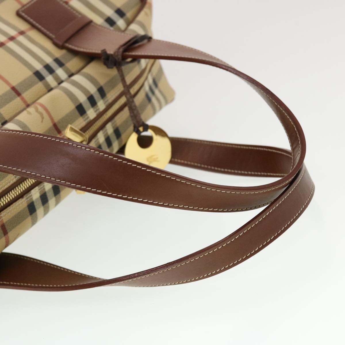 BURBERRY Nova Check Boston Bag PVC Leather Beige Auth 43249