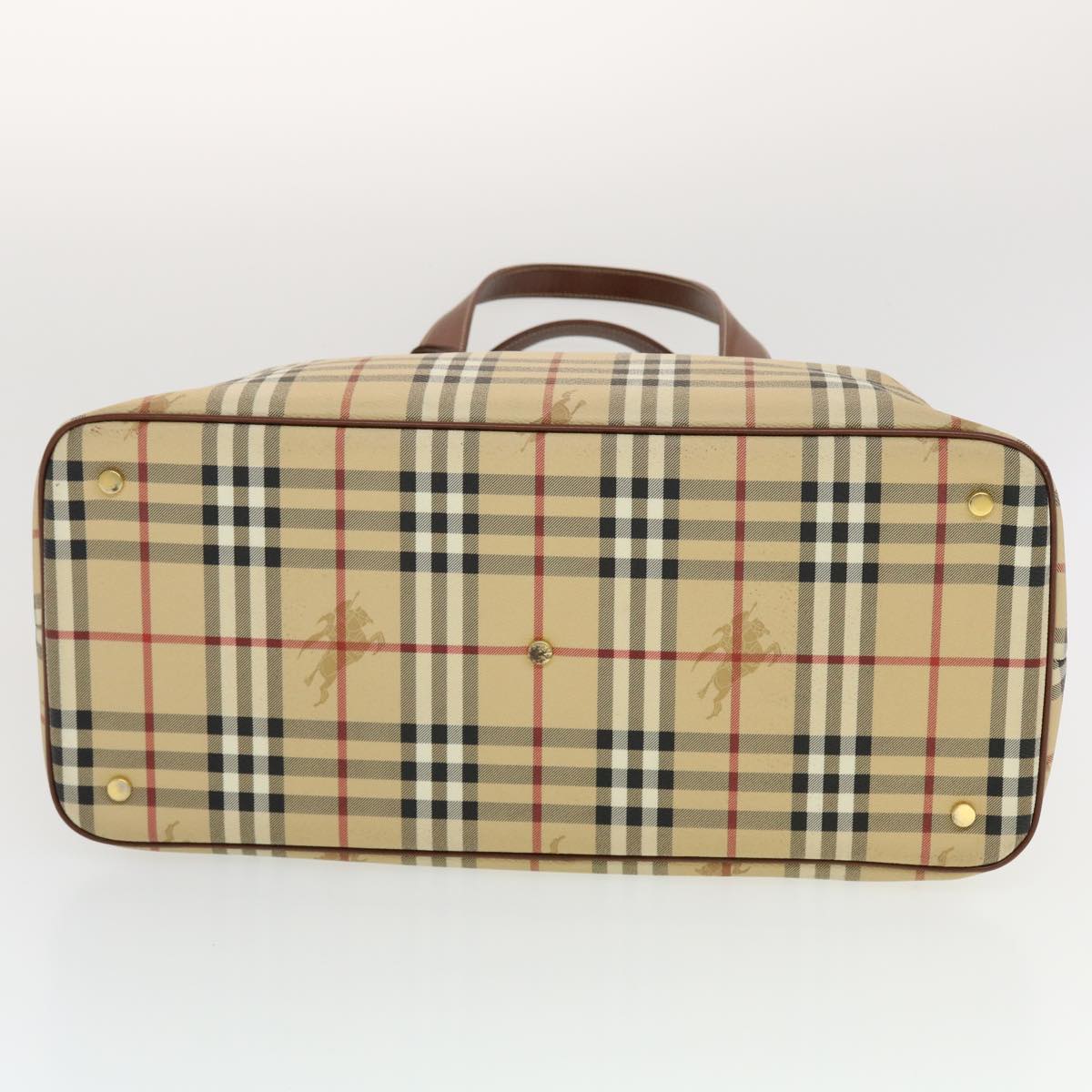 BURBERRY Nova Check Boston Bag PVC Leather Beige Auth 43249