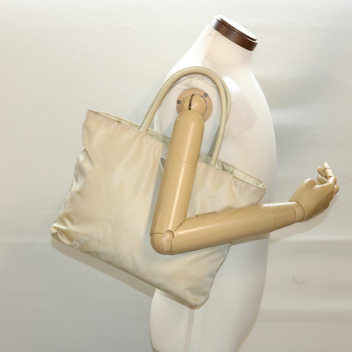 PRADA Hand Bag Nylon Beige Auth 43259