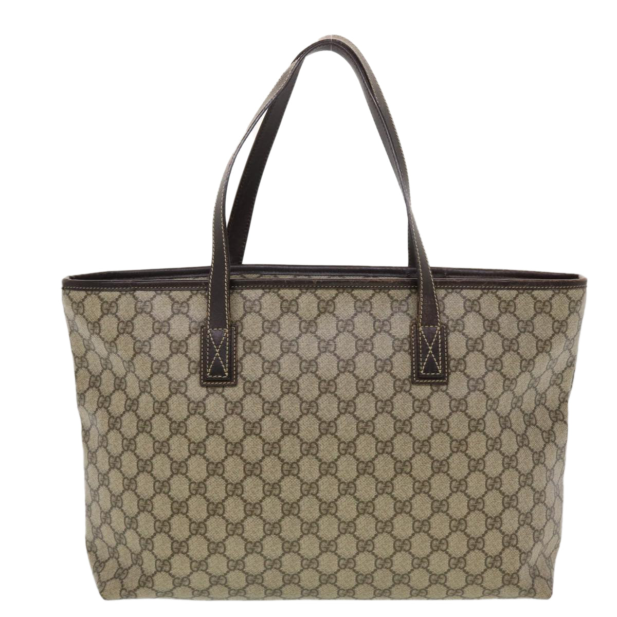 GUCCI GG Canvas Tote Bag PVC Leather Beige 211137 Auth 43270