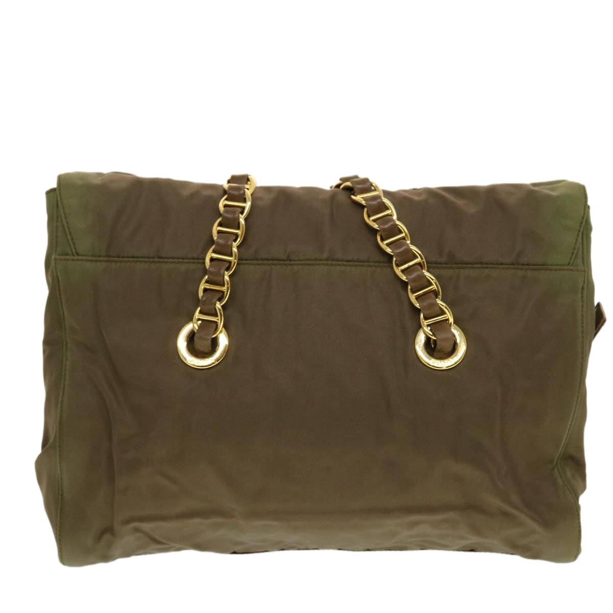 PRADA Chain Shoulder Bag Nylon Khaki Auth 43276 - 0