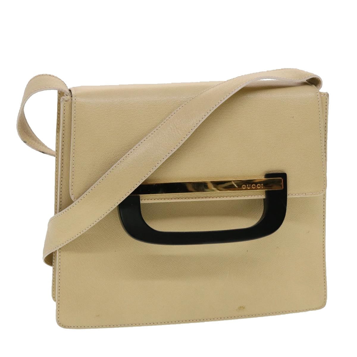 GUCCI Shoulder Bag Leather Beige Auth 43282