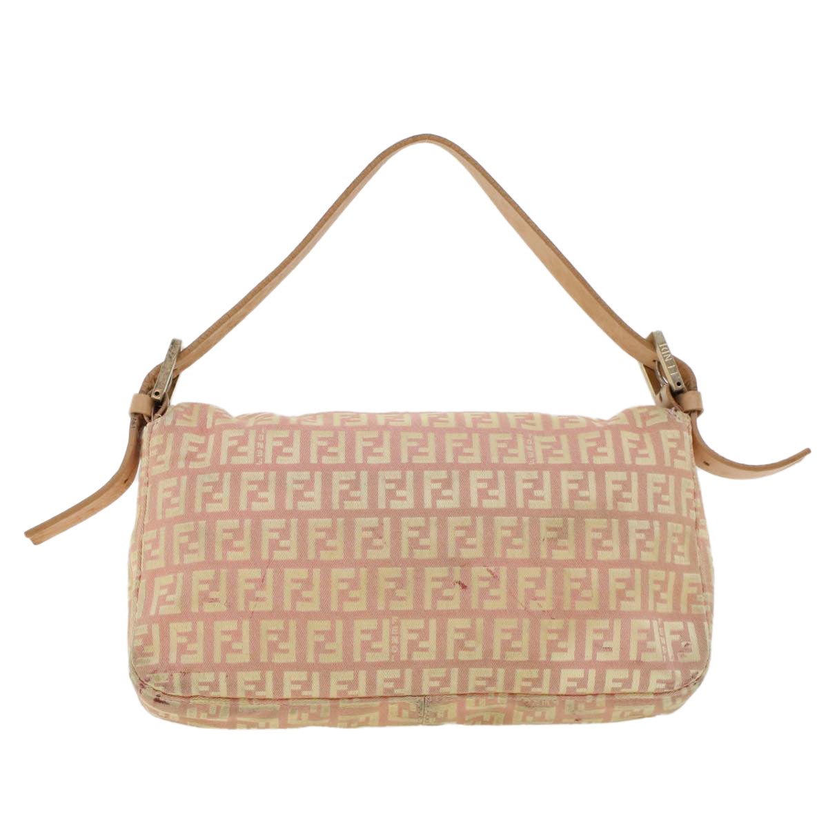 FENDI Zucchino Canvas Mamma Baguette Shoulder Bag Pink Auth 43299 - 0