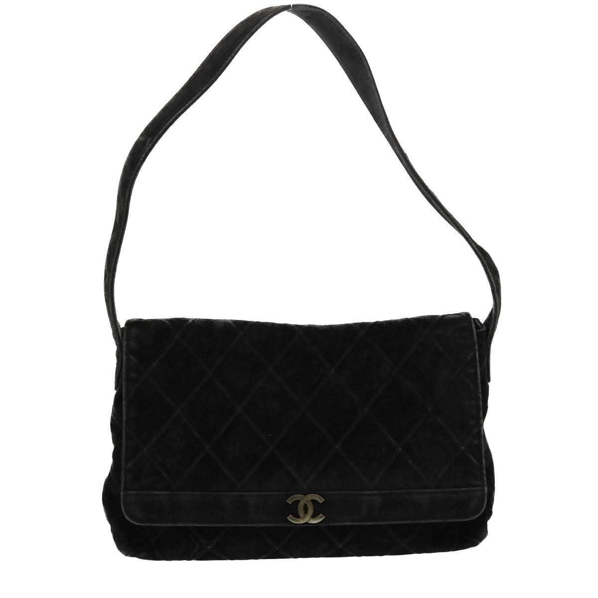 CHANEL Bicolole Matelasse Shoulder Bag Suede Black CC Auth 43318