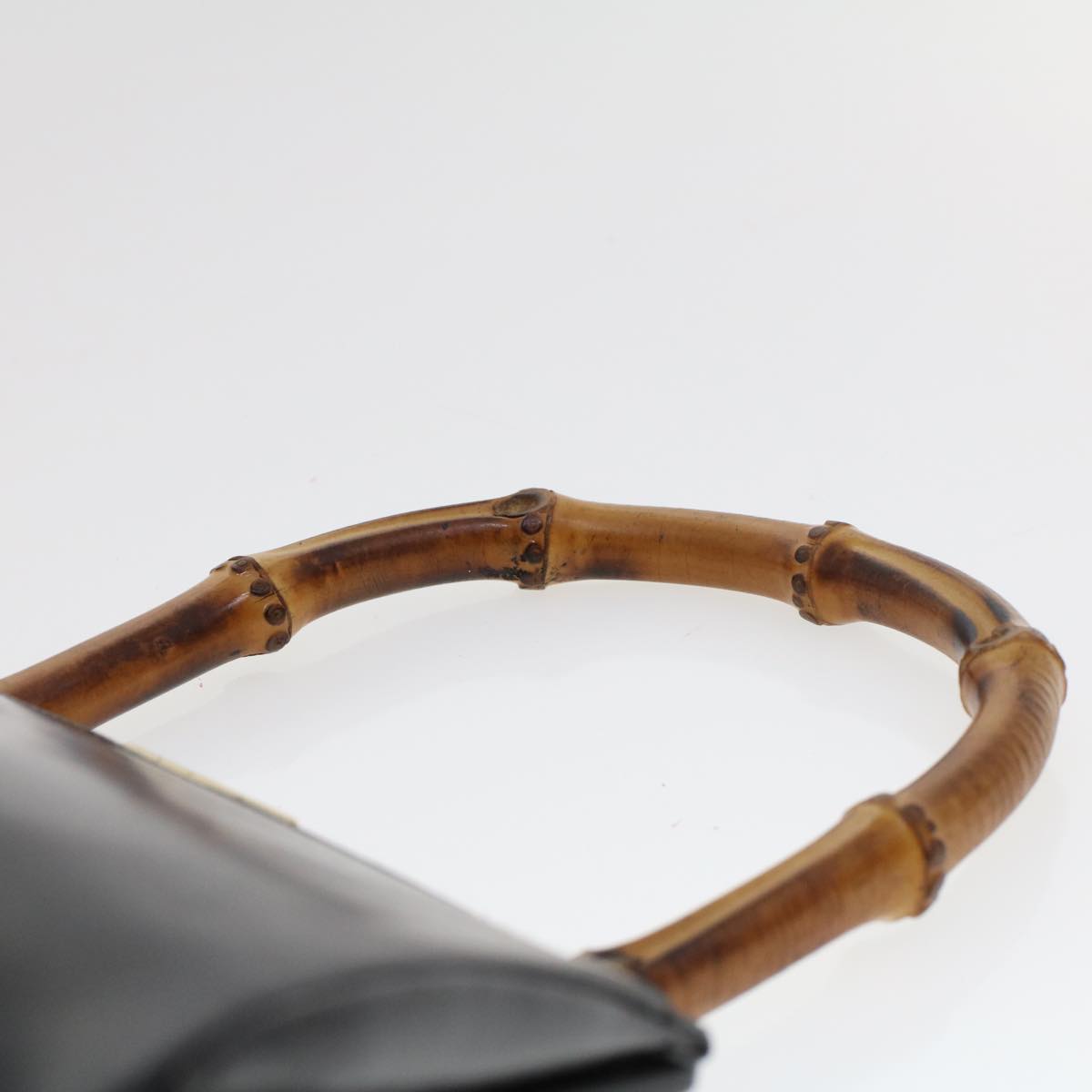 GUCCI Bamboo Clasp Hand Bag Leather Black 000.781.0295 Auth 43320