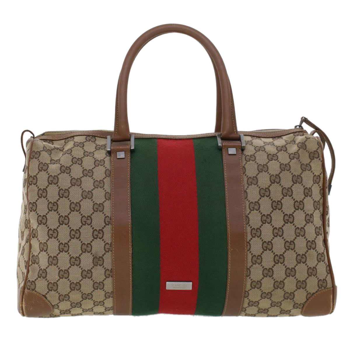 GUCCI GG Canvas Web Sherry Line Boston Bag Beige Red 2122.000.5301 Auth 43326