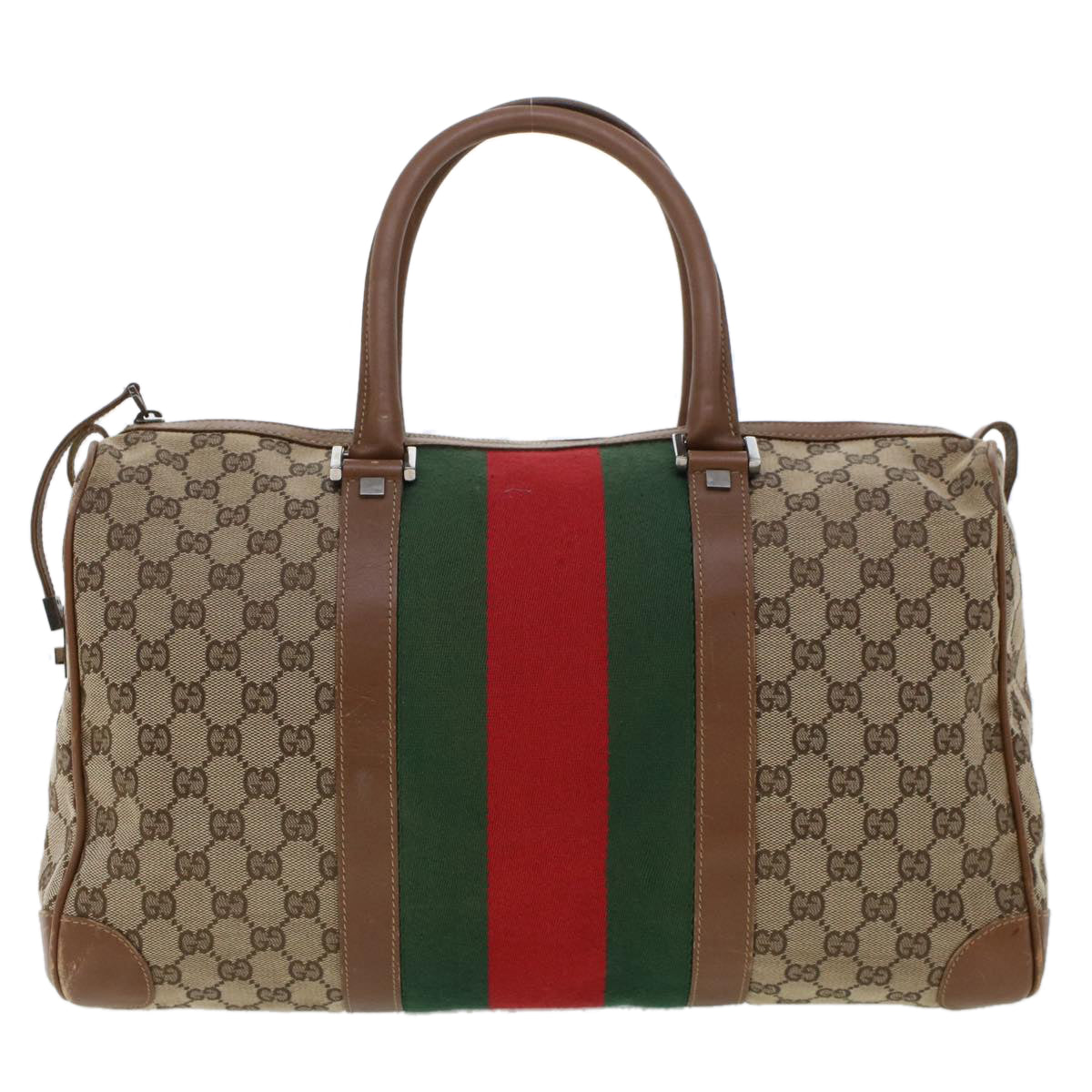 GUCCI GG Canvas Web Sherry Line Boston Bag Beige Red 2122.000.5301 Auth 43326