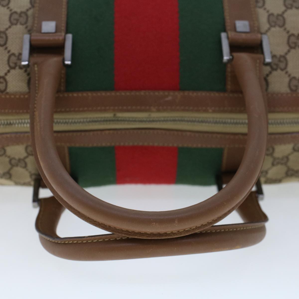 GUCCI GG Canvas Web Sherry Line Boston Bag Beige Red 2122.000.5301 Auth 43326