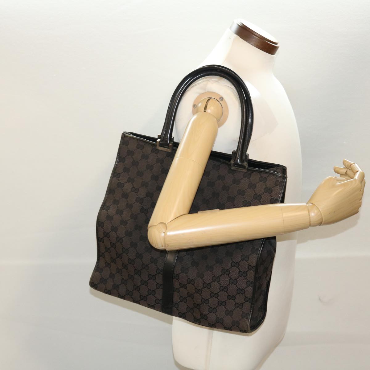 GUCCI GG Canvas Jackie Hand Bag Brown 0021064 Auth 43332