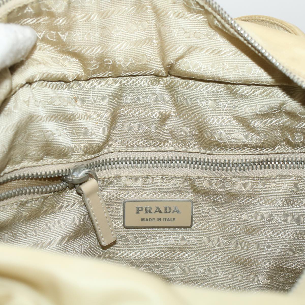 PRADA Tote Bag Nylon Beige Auth 43514