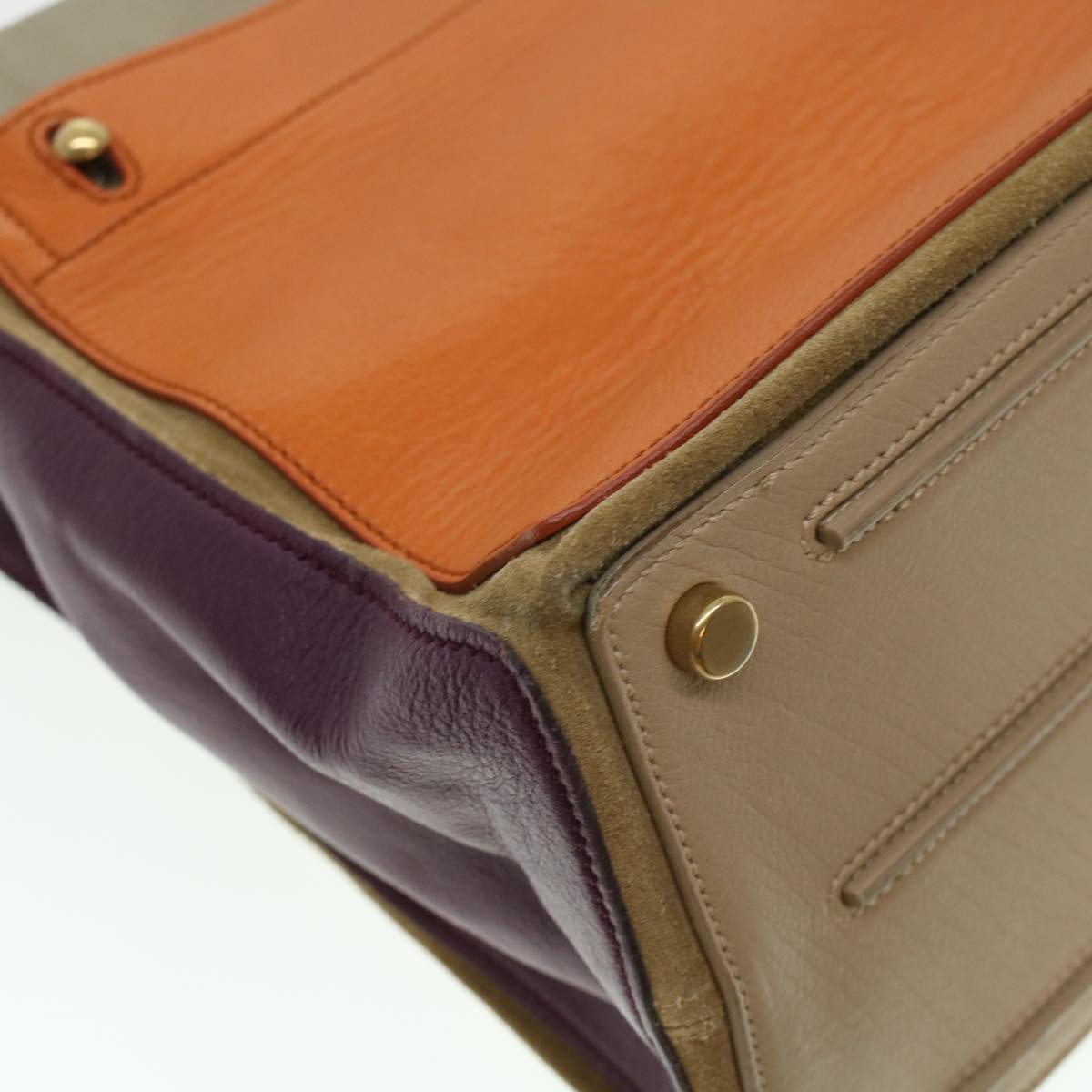 SAINT LAURENT Muse Toe Hand Bag Leather Orange Purple Brown 197149 Auth 43521