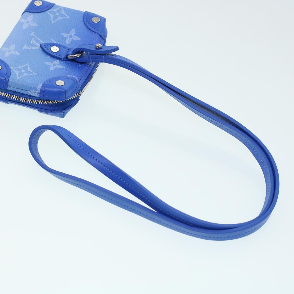 LOUIS VUITTON Monogram Clouds Soft Trunk Necklace Pouch Blue M45440 Auth 43556A