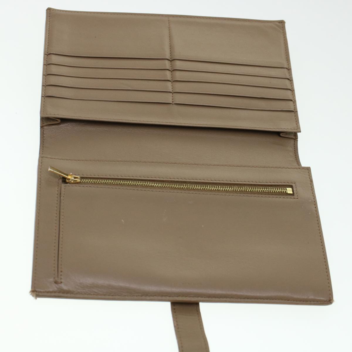 CELINE Long Wallet Leather Beige Auth 43575