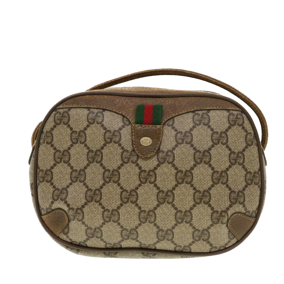 GUCCI GG Supreme Web Sherry Line Shoulder Bag Beige Red 89.02.066 Auth 43663