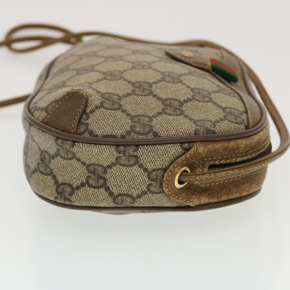 GUCCI GG Supreme Web Sherry Line Shoulder Bag Beige Red 89.02.066 Auth 43663