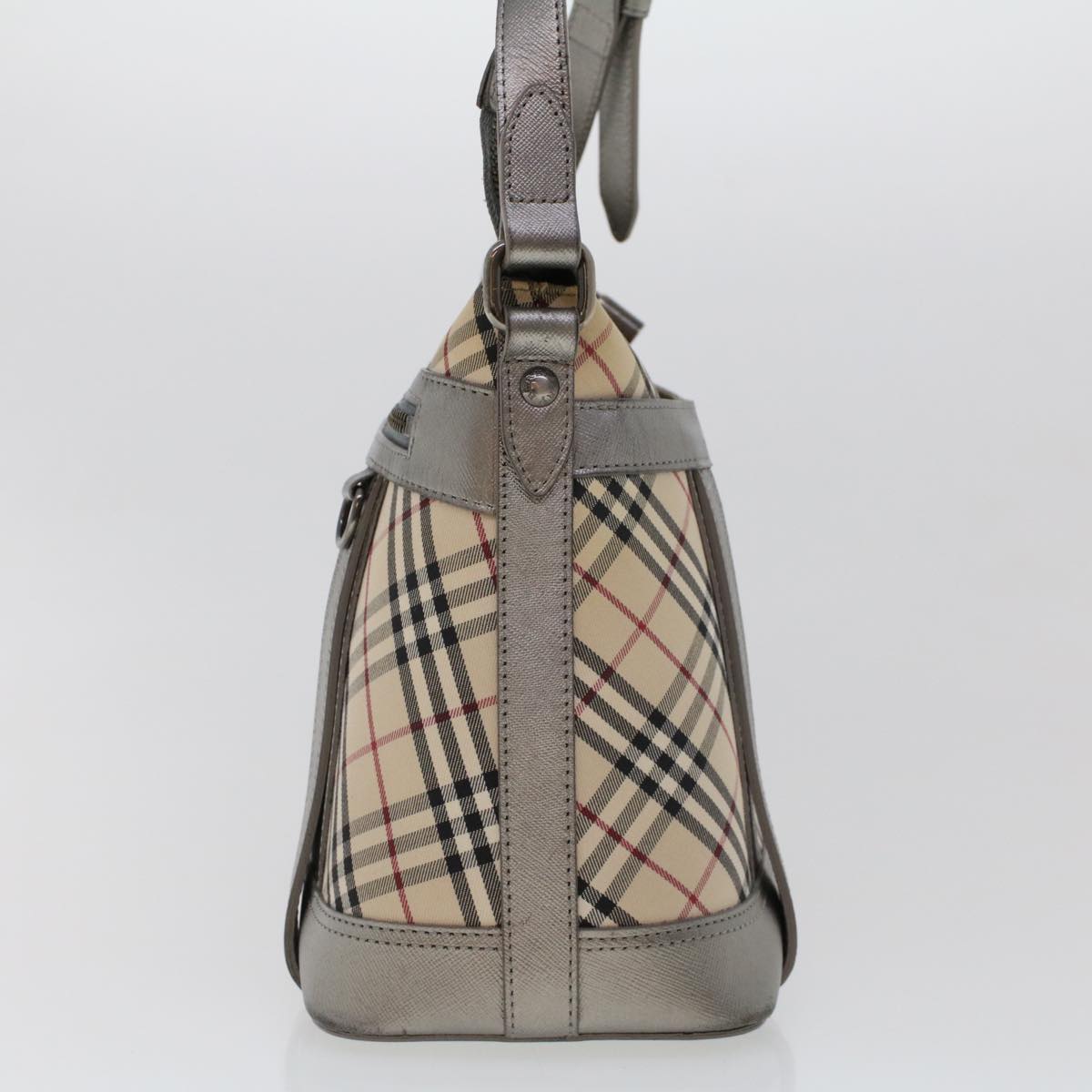 BURBERRY Nova Check Hand Bag Nylon Leather Beige Auth 43680