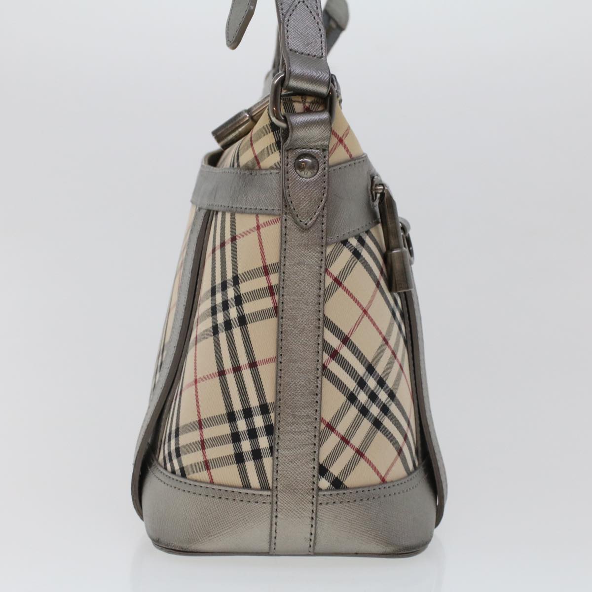 BURBERRY Nova Check Hand Bag Nylon Leather Beige Auth 43680