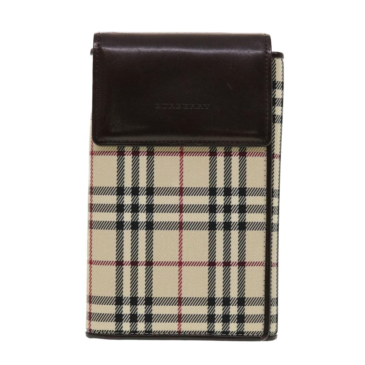 BURBERRY Nova Check Shoulder Wallet Nylon Leather Beige Auth 43682