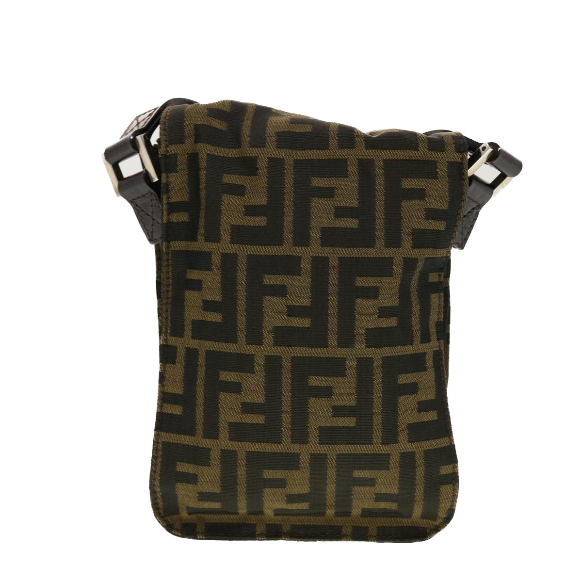 FENDI Zucca Canvas Shoulder Bag Black Brown Auth 43693