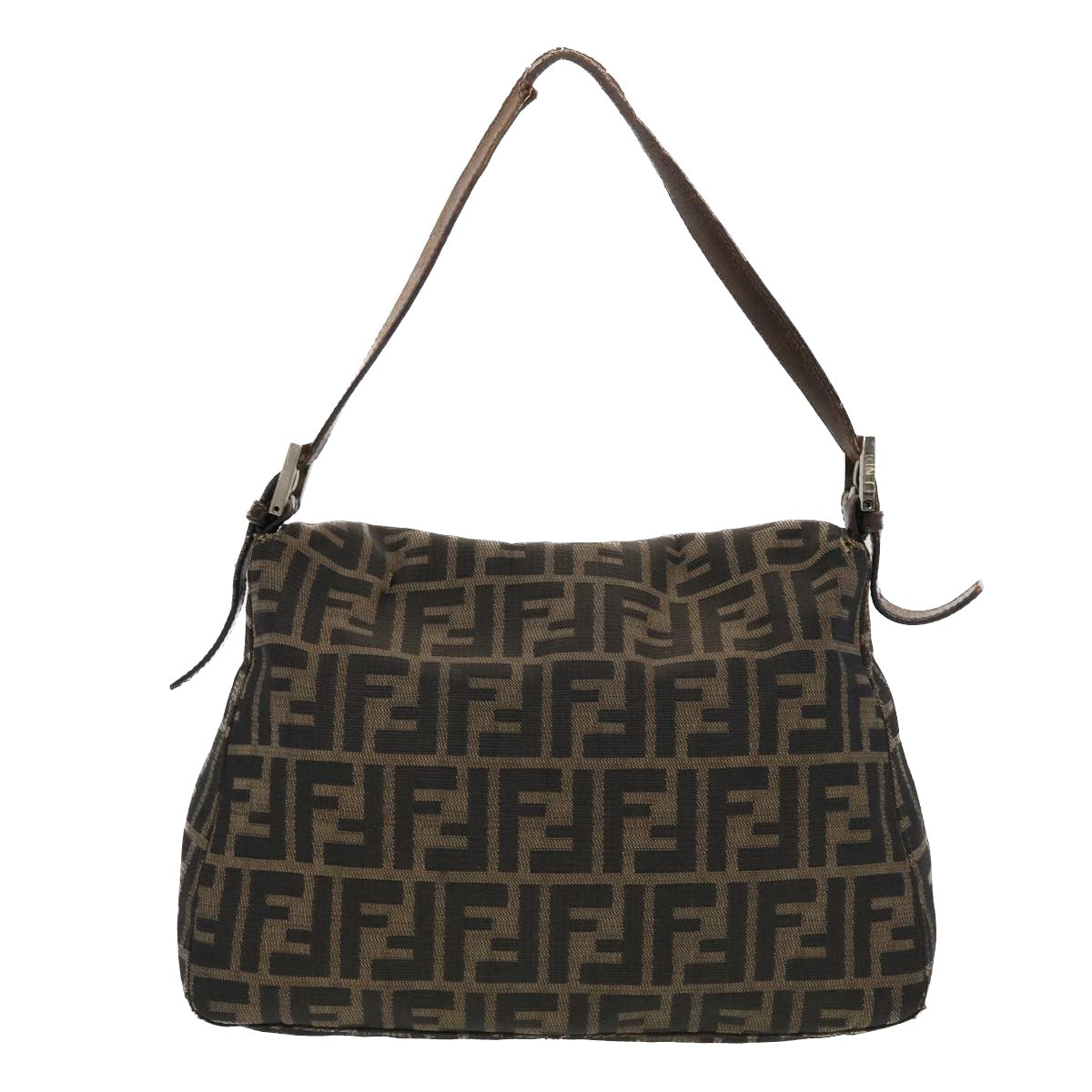 FENDI Mamma Baguette Zucca Canvas Shoulder Bag Nylon Brown Black Auth 43694 - 0