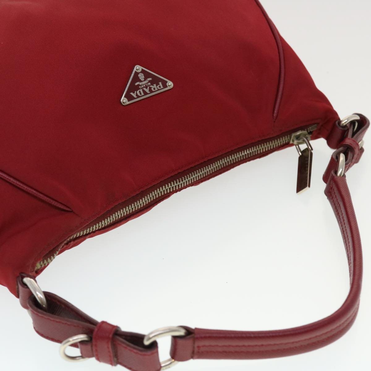PRADA Hand Bag Nylon Red Auth 43703