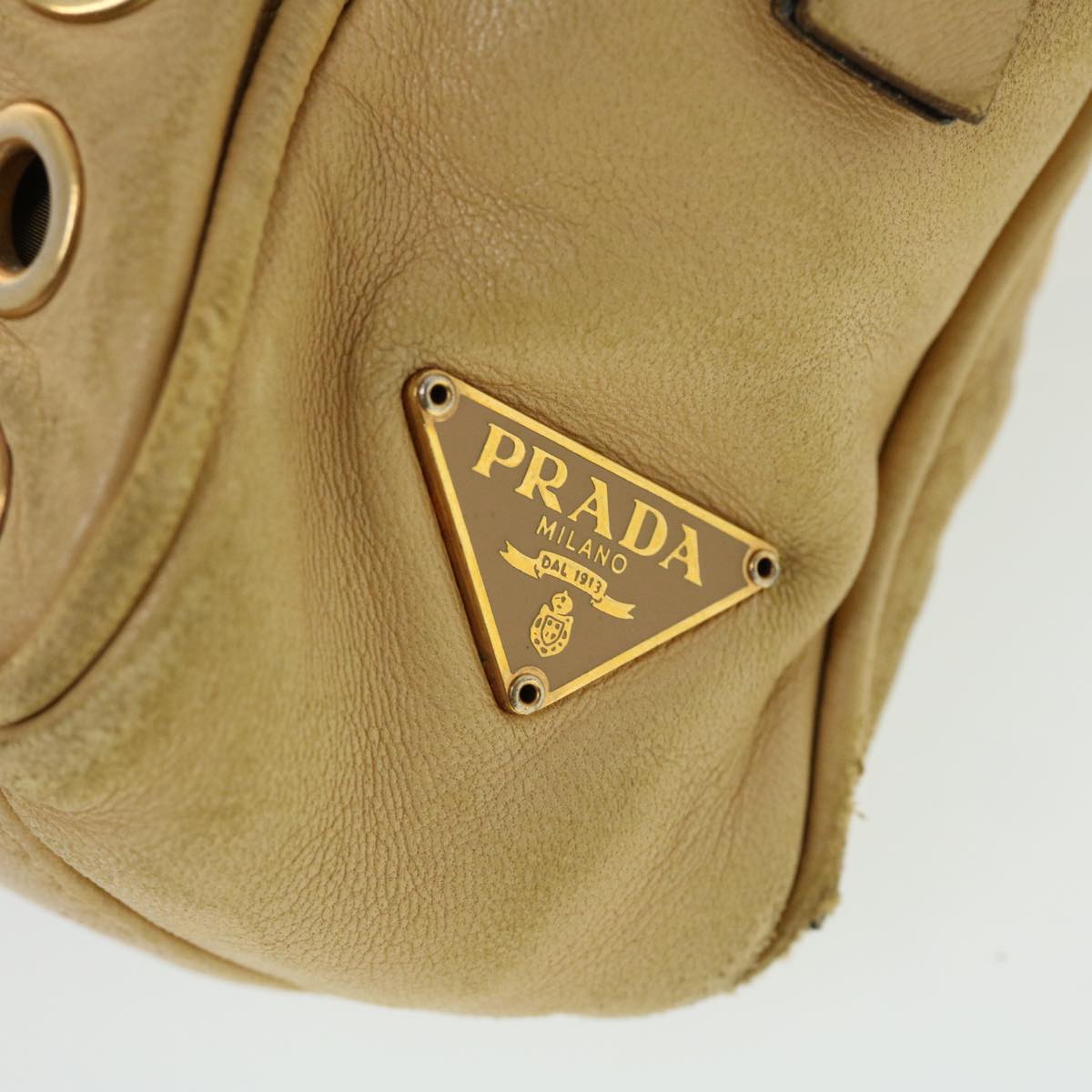 PRADA Hand Bag Leather Beige Auth 43706