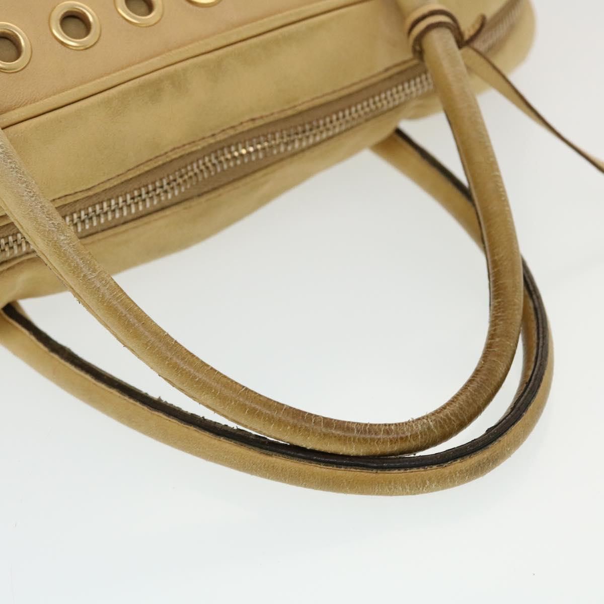 PRADA Hand Bag Leather Beige Auth 43706