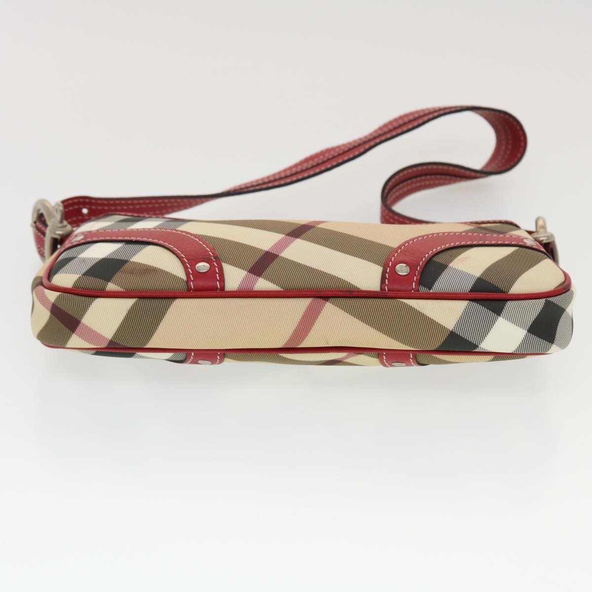 BURBERRY Nova Check Shoulder Bag PVC Leather Beige Red Auth 43732