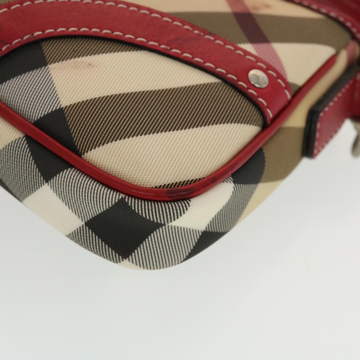 BURBERRY Nova Check Shoulder Bag PVC Leather Beige Red Auth 43732