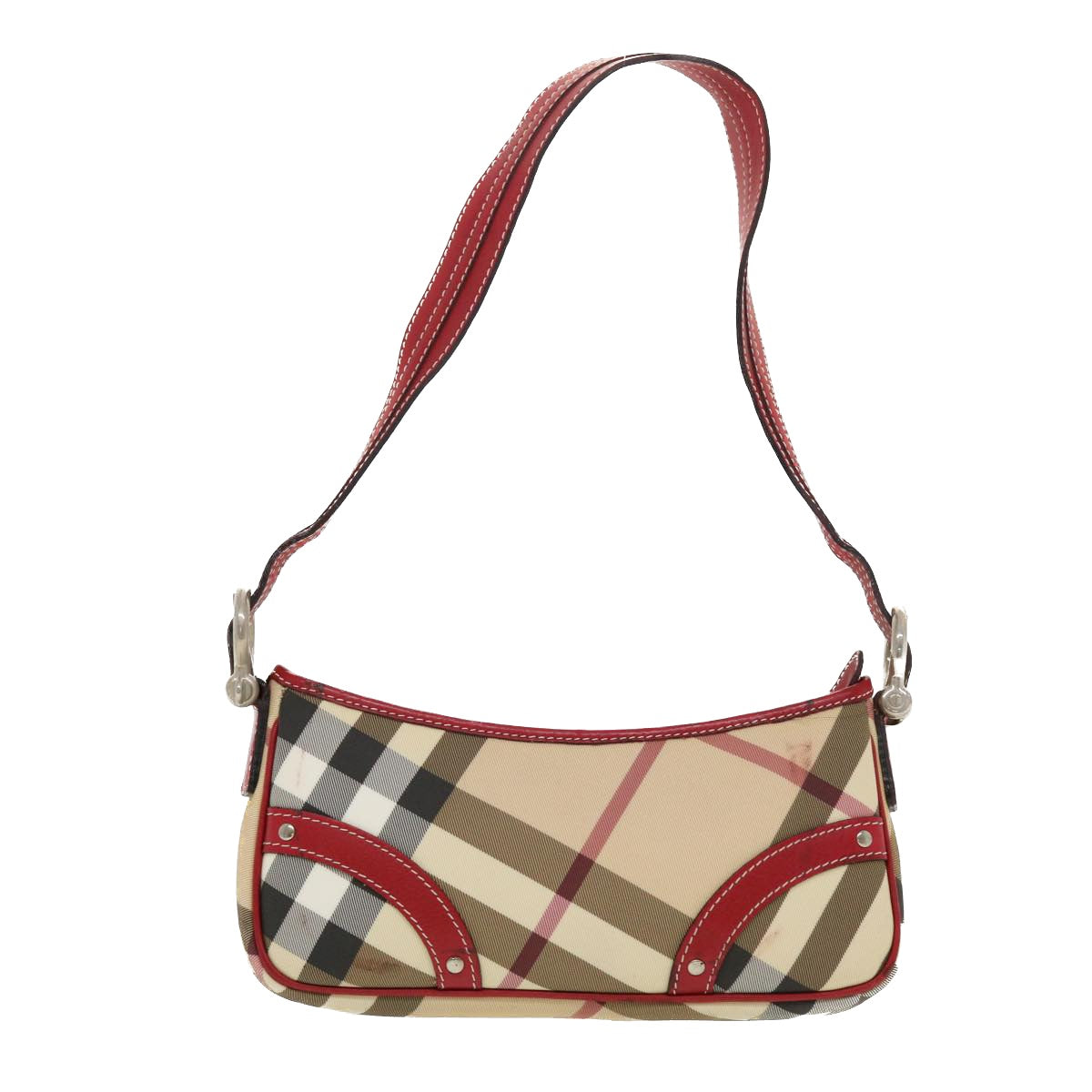 BURBERRY Nova Check Shoulder Bag PVC Leather Beige Red Auth 43732