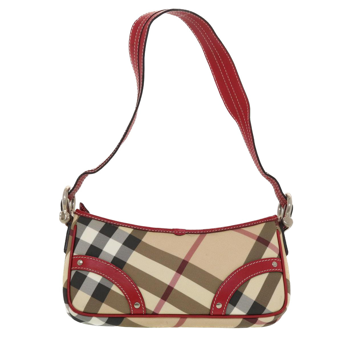 BURBERRY Nova Check Shoulder Bag PVC Leather Beige Red Auth 43732 - 0