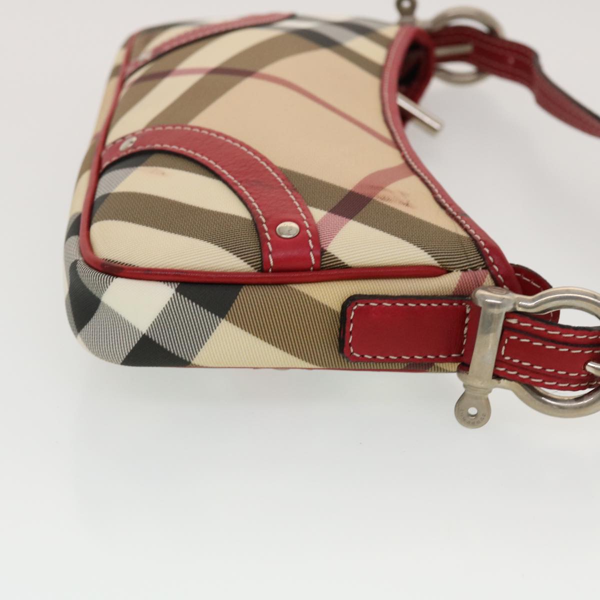 BURBERRY Nova Check Shoulder Bag PVC Leather Beige Red Auth 43732